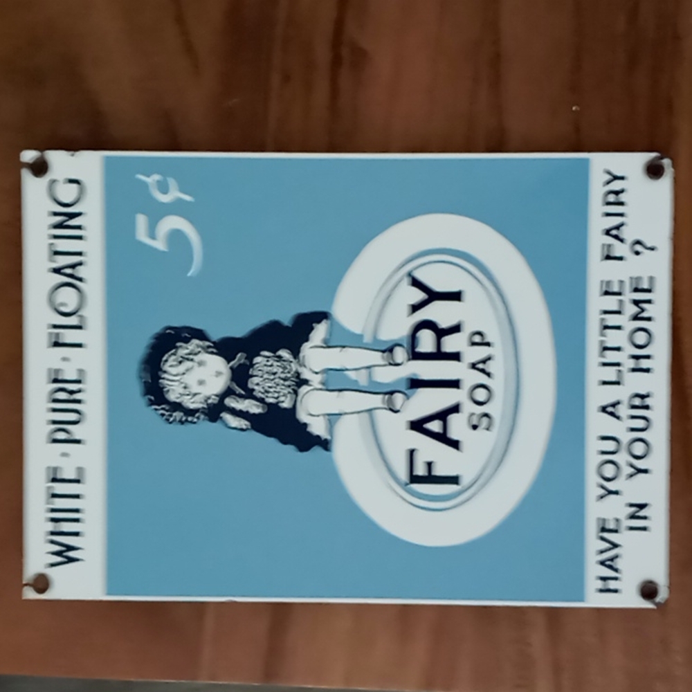 Vintage Fairy Soap Advertising Enameled Metal Sign
